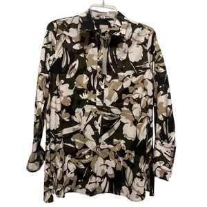NWT Chicos Blouse Womens 1 (M) No Iron Camo Floral Print Popover Cotton Shirt